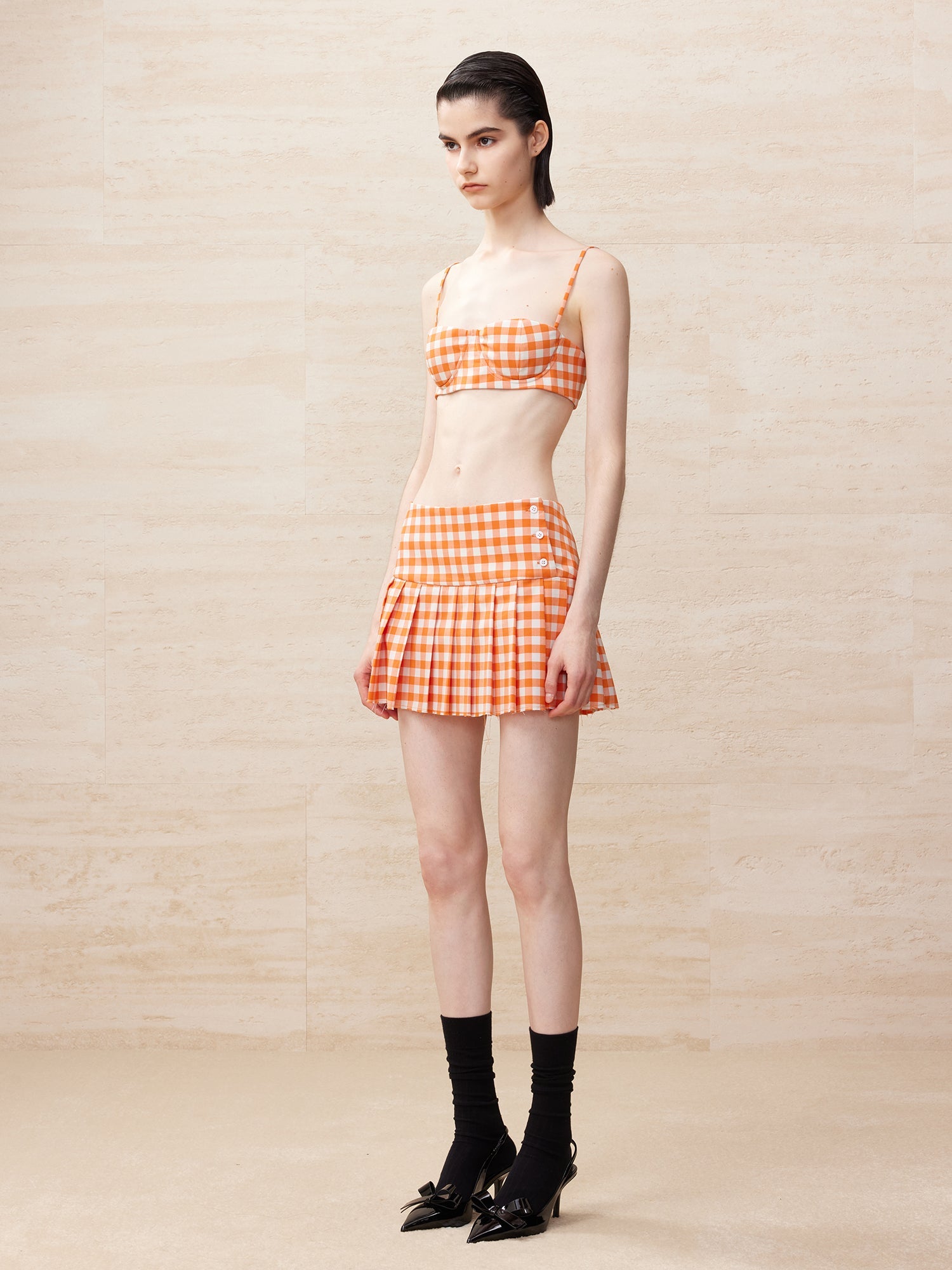 Vichy plaid pleated skirt