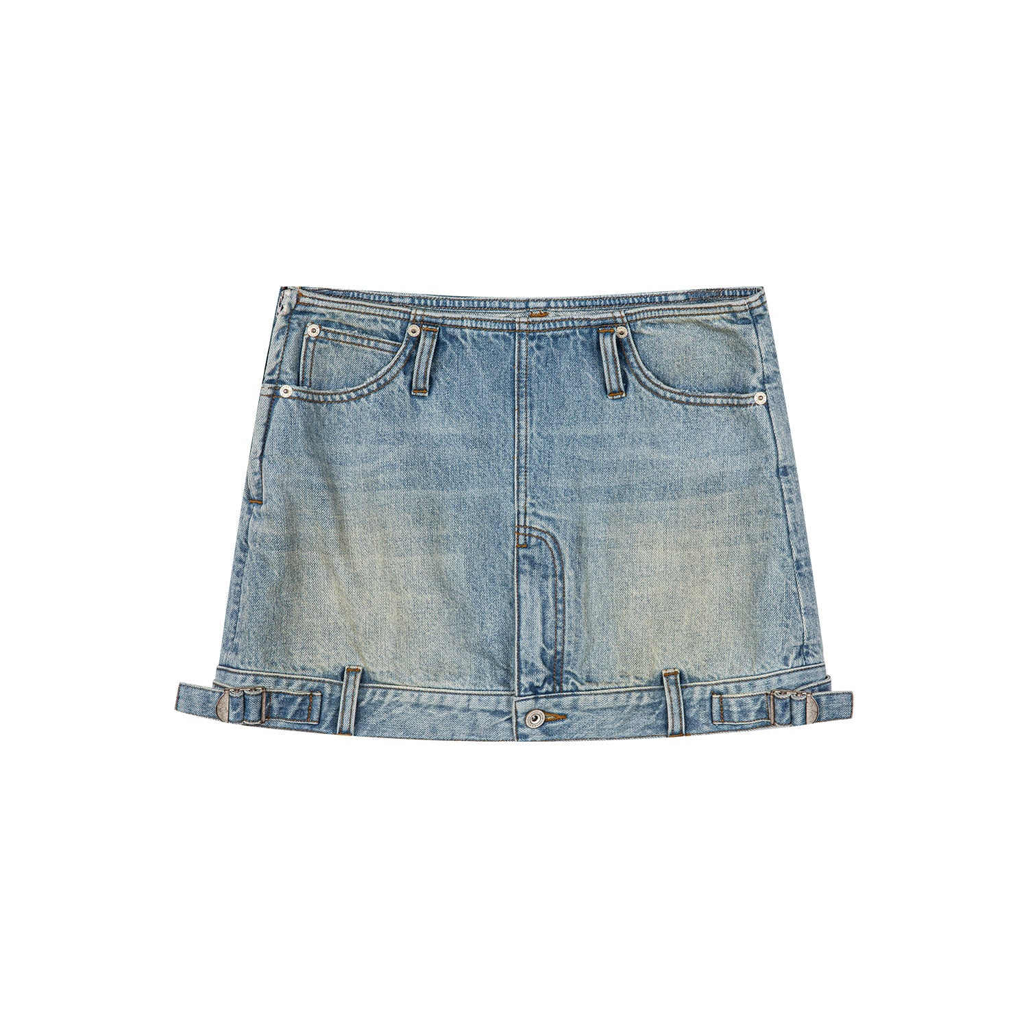 Deconstructed washed denim skirt