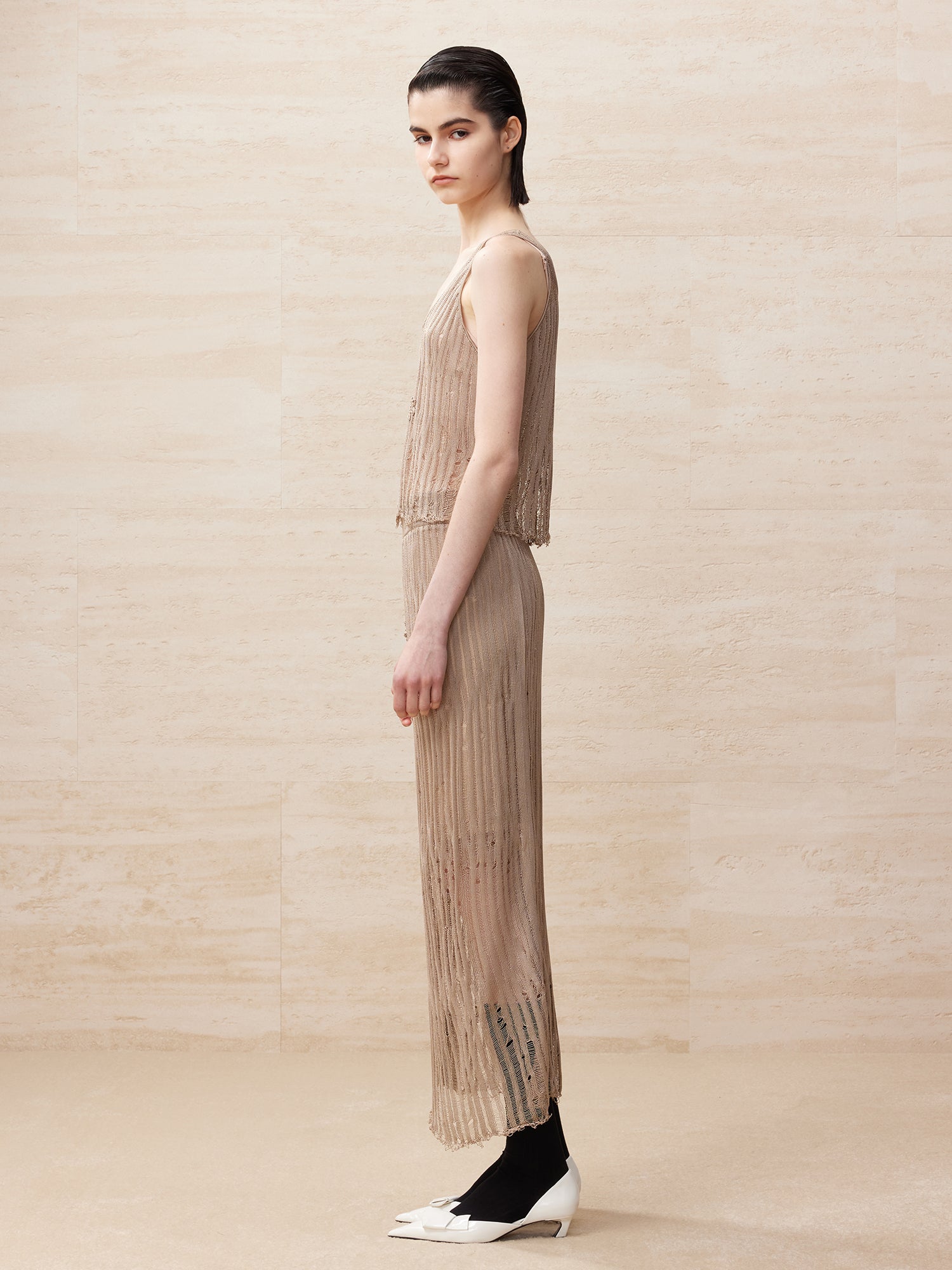 Knitted striped raw edge tank top