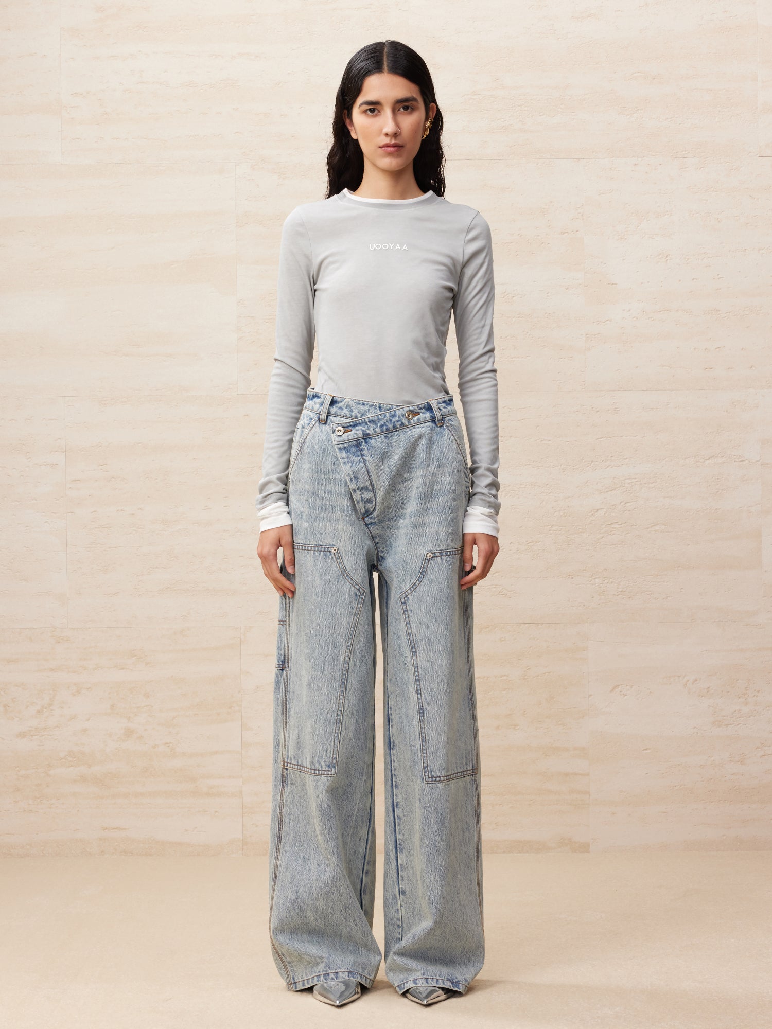 Deconstructed washed carpenter jeans