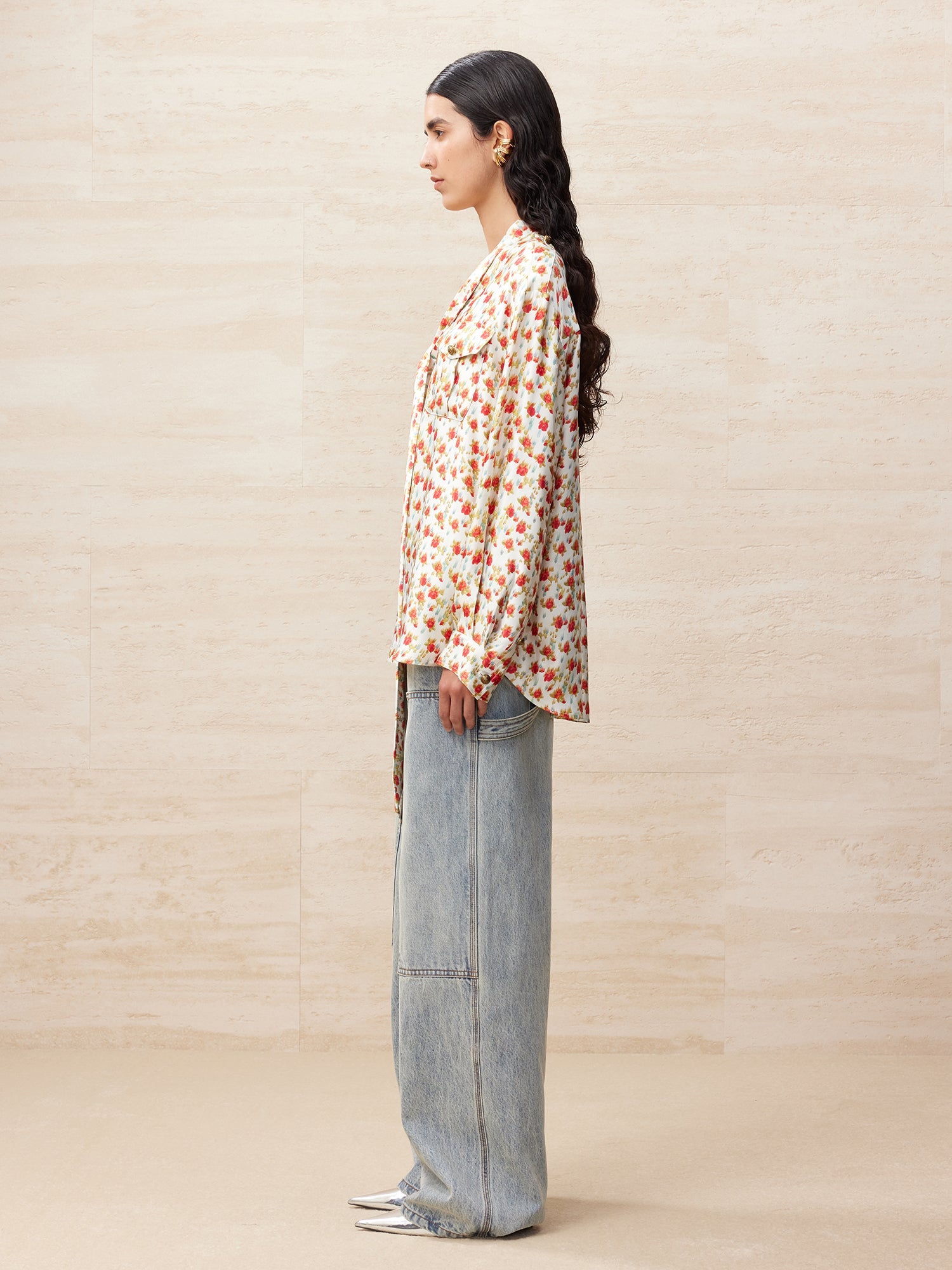 Deconstructed washed carpenter jeans