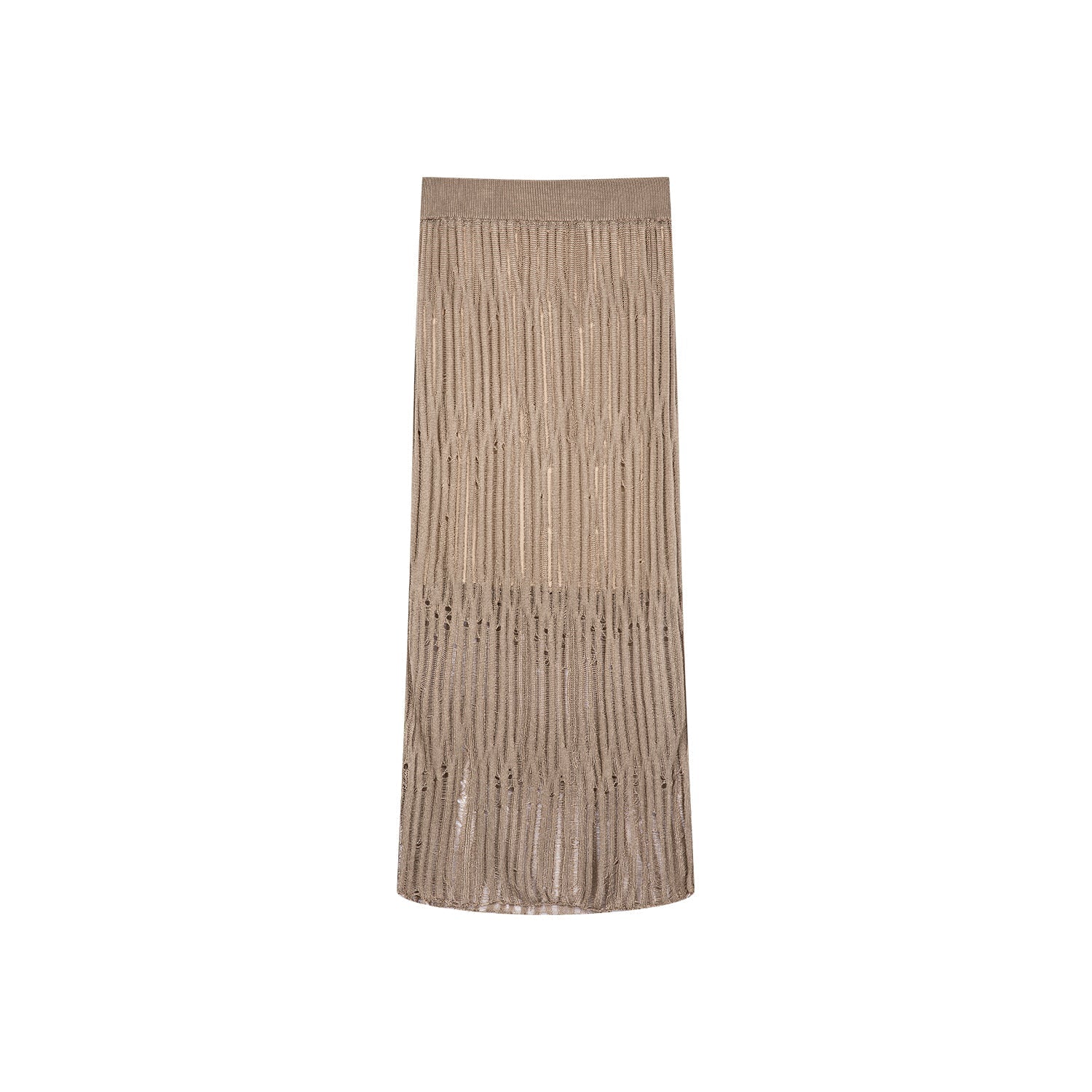 Knitted striped raw edge long skirt
