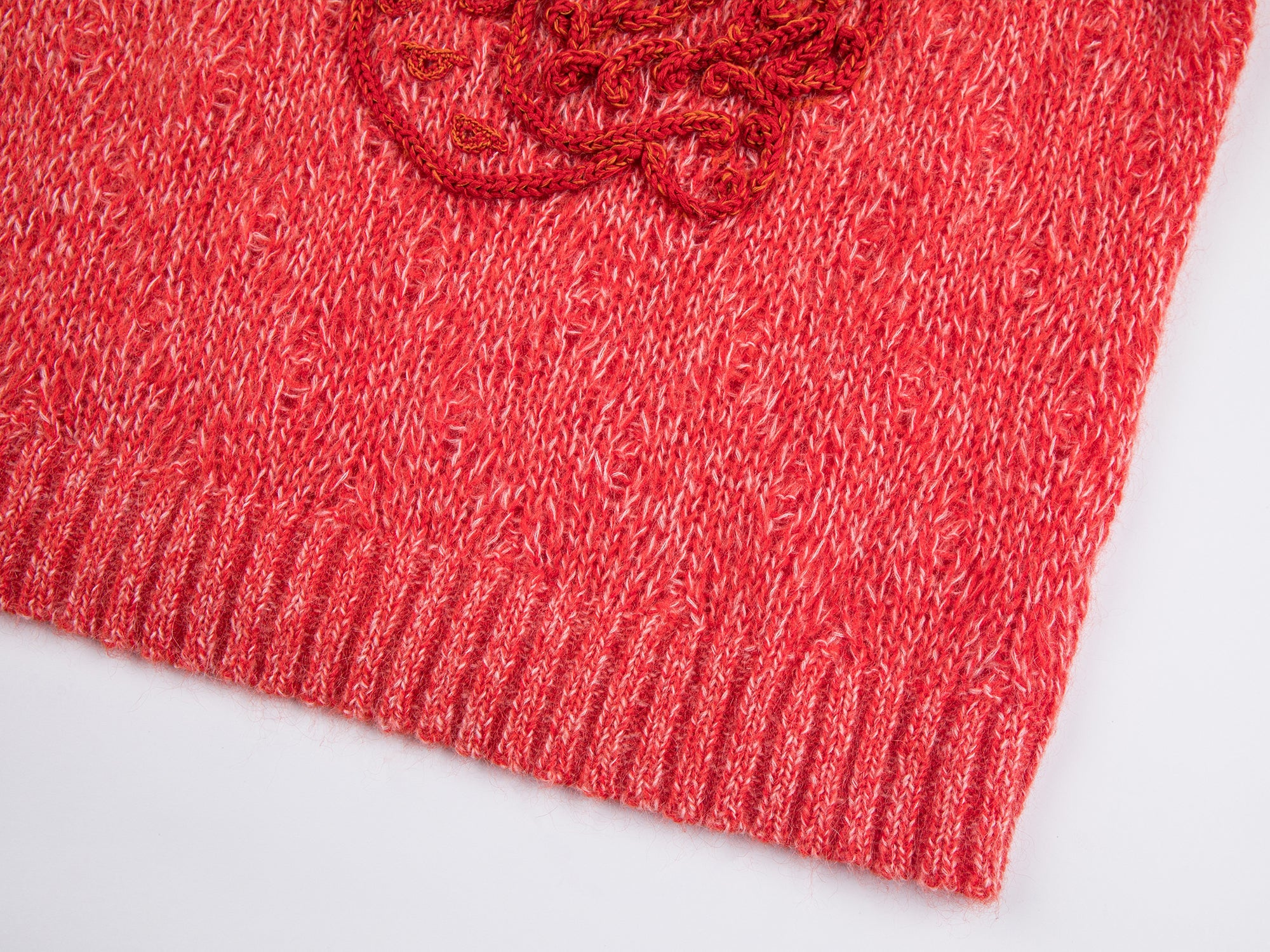 Oversized Dragon-Pattern Sweater with Distressed Detailing - Red main image 0