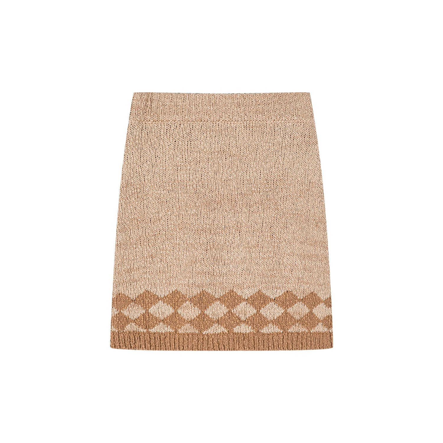 Khaki knitted diamond patterned skirt