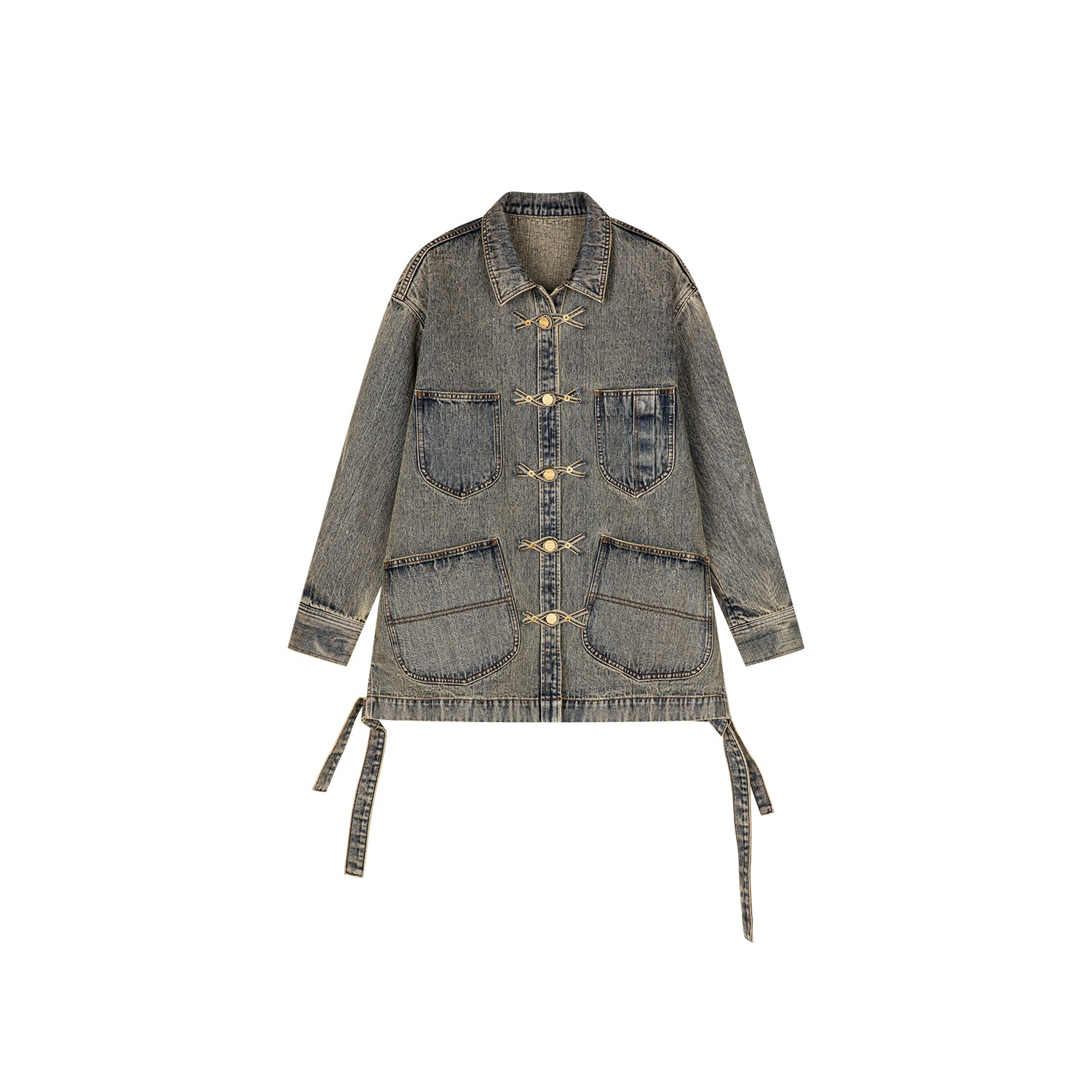 Chinese button knot vintage denim jacket