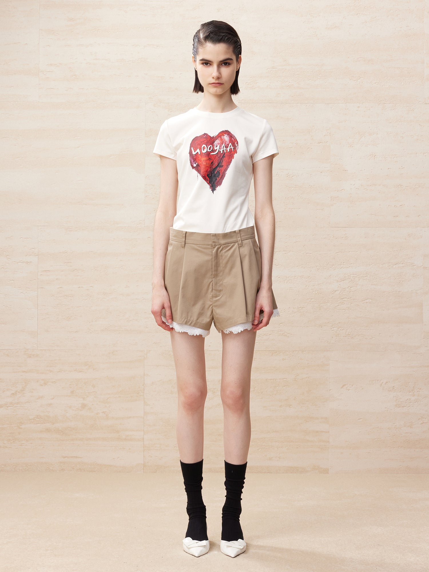 Lace edge shorts (Khaki/Black)