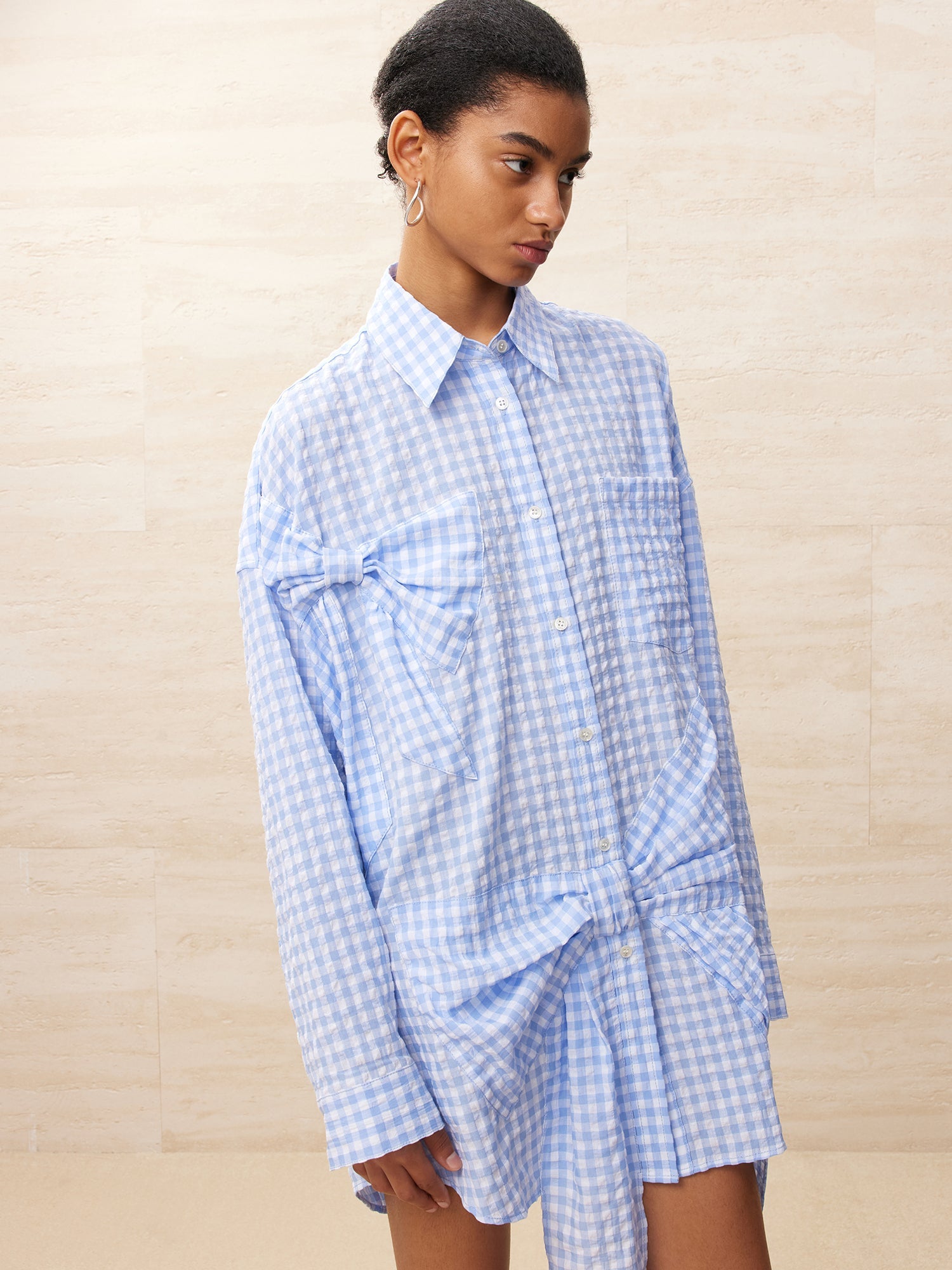 Vichy plaid bowknot shirt