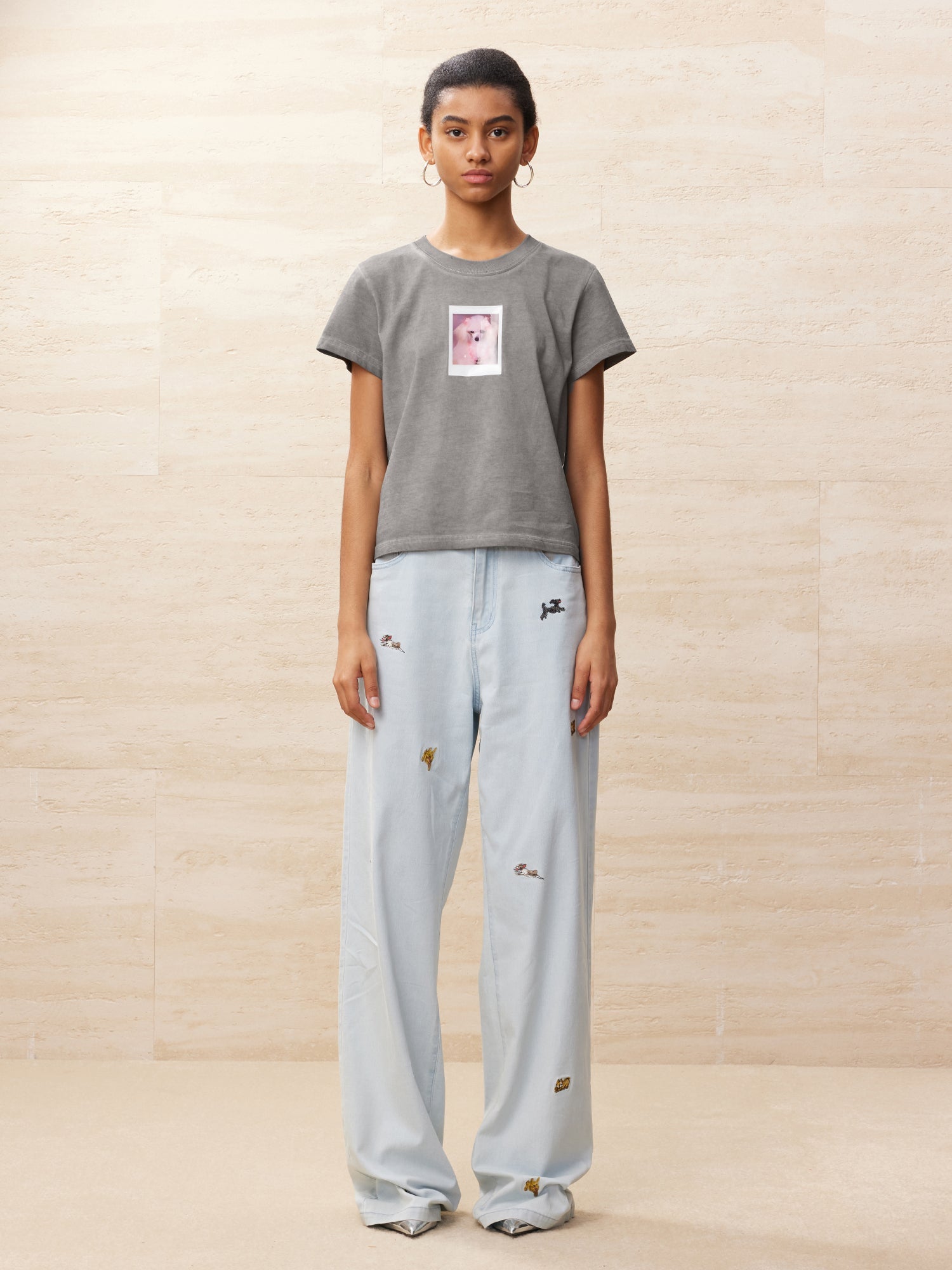 Puppy polaroid printed t-shirt