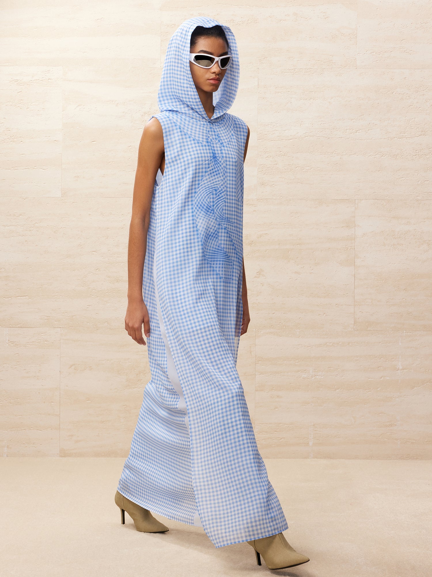 Vichy plaid hooded maxi dress